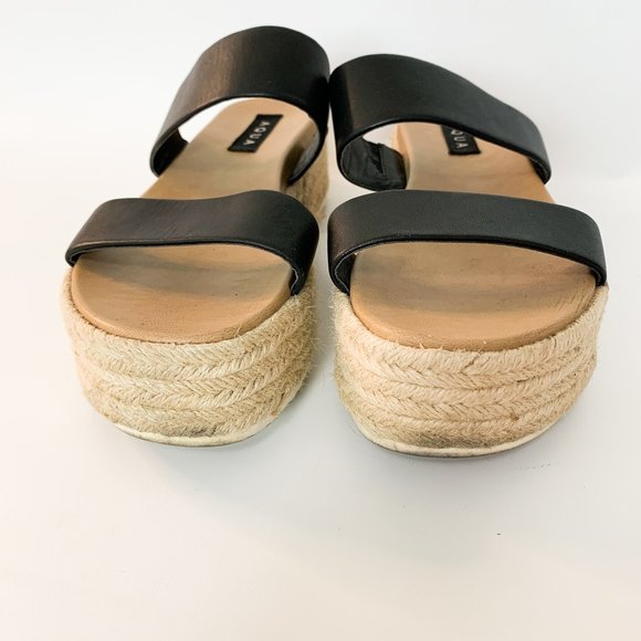 AQUA Ayden Black Leather Espadrille Slide Platform Sandals 10 - Picture 2 of 9